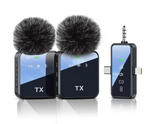 3 in 1 Microphone for iPhone/Android/Camera, 2-Pack Wireless Lavalier MicrophoneWireless Lavalier Microphone, 328ft Transmission, 18H Battery Life, Mini Microphone for Record Interview, Vlogs, YouTube, Tiktok Smartphone Audio