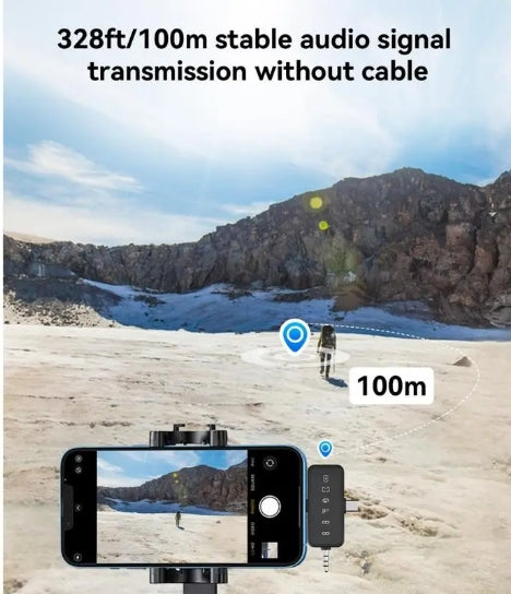 3 in 1 Microphone for iPhone/Android/Camera, 2-Pack Wireless Lavalier MicrophoneWireless Lavalier Microphone, 328ft Transmission, 18H Battery Life, Mini Microphone for Record Interview, Vlogs, YouTube, Tiktok Smartphone Audio