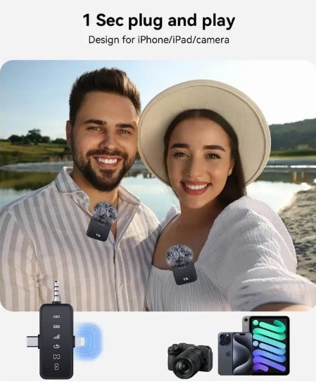 3 in 1 Microphone for iPhone/Android/Camera, 2-Pack Wireless Lavalier MicrophoneWireless Lavalier Microphone, 328ft Transmission, 18H Battery Life, Mini Microphone for Record Interview, Vlogs, YouTube, Tiktok Smartphone Audio