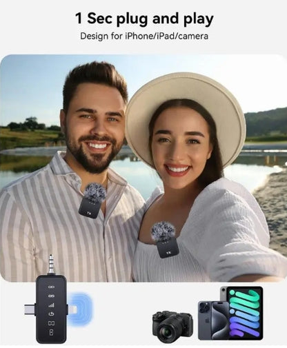3 in 1 Microphone for iPhone/Android/Camera, 2-Pack Wireless Lavalier MicrophoneWireless Lavalier Microphone, 328ft Transmission, 18H Battery Life, Mini Microphone for Record Interview, Vlogs, YouTube, Tiktok Smartphone Audio