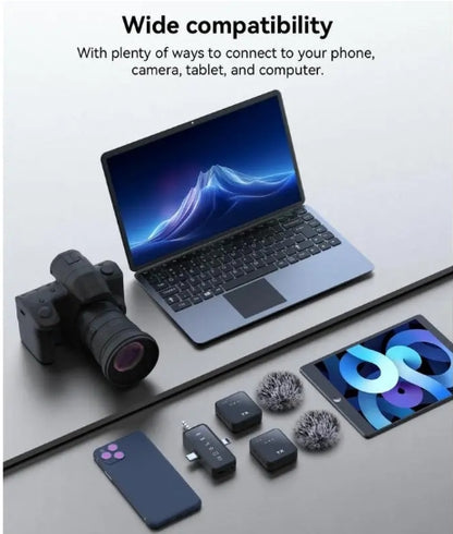 3 in 1 Microphone for iPhone/Android/Camera, 2-Pack Wireless Lavalier MicrophoneWireless Lavalier Microphone, 328ft Transmission, 18H Battery Life, Mini Microphone for Record Interview, Vlogs, YouTube, Tiktok Smartphone Audio