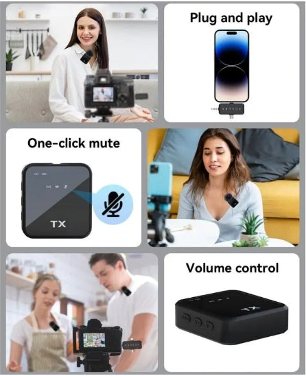3 in 1 Microphone for iPhone/Android/Camera, 2-Pack Wireless Lavalier MicrophoneWireless Lavalier Microphone, 328ft Transmission, 18H Battery Life, Mini Microphone for Record Interview, Vlogs, YouTube, Tiktok Smartphone Audio