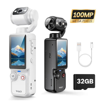W&O Portable 2.5K Ultra HD Video Recorder with 180° Rotating Lens, Handheld Stabilizer Pocket Camera, Full Body Camera for Vlogging, Travel & Daily Life Recording, USB Rechargeable, Black, Vlogging Camera, Modern Gadget, Durable Construction, Camcorder