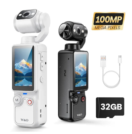 W&O Portable 2.5K Ultra HD Video Recorder with 180° Rotating Lens, Handheld Stabilizer Pocket Camera, Full Body Camera for Vlogging, Travel & Daily Life Recording, USB Rechargeable, Black, Vlogging Camera, Modern Gadget, Durable Construction, Camcorder