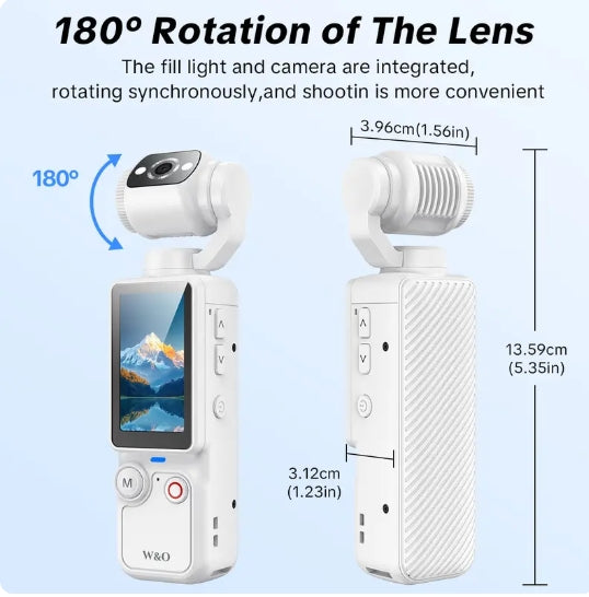 W&O Portable 2.5K Ultra HD Video Recorder with 180° Rotating Lens, Handheld Stabilizer Pocket Camera, Full Body Camera for Vlogging, Travel & Daily Life Recording, USB Rechargeable, Black, Vlogging Camera, Modern Gadget, Durable Construction, Camcorder