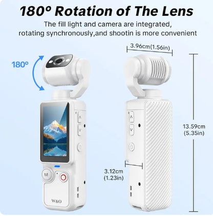 W&O Portable 2.5K Ultra HD Video Recorder with 180° Rotating Lens, Handheld Stabilizer Pocket Camera, Full Body Camera for Vlogging, Travel & Daily Life Recording, USB Rechargeable, Black, Vlogging Camera, Modern Gadget, Durable Construction, Camcorder