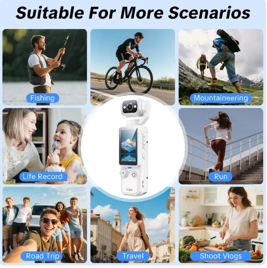 W&O Portable 2.5K Ultra HD Video Recorder with 180° Rotating Lens, Handheld Stabilizer Pocket Camera, Full Body Camera for Vlogging, Travel & Daily Life Recording, USB Rechargeable, Black, Vlogging Camera, Modern Gadget, Durable Construction, Camcorder