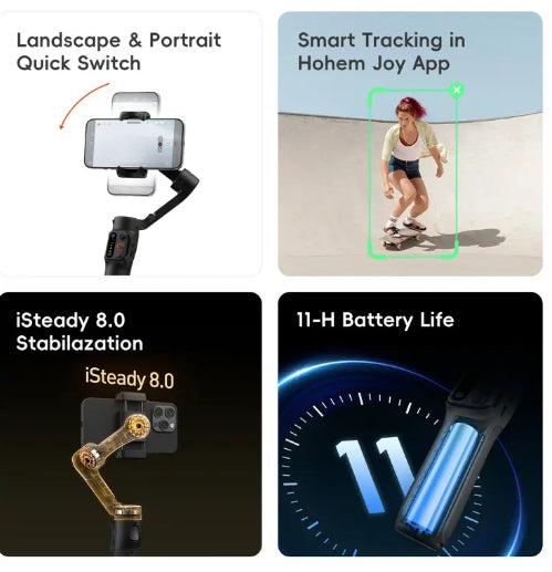 hohem iSteady X3 SE Gimbal Stabilizer for iPhone, Smartphone Foldable Gimbal with Detachable Remote Control, Portable Foldable 3-Axis Phone Gimbal for Android & iPhone17 series, Ideal for Travel Vlogging
