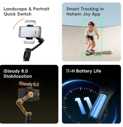 hohem iSteady X3 SE Gimbal Stabilizer for iPhone, Smartphone Foldable Gimbal with Detachable Remote Control, Portable Foldable 3-Axis Phone Gimbal for Android & iPhone17 series, Ideal for Travel Vlogging